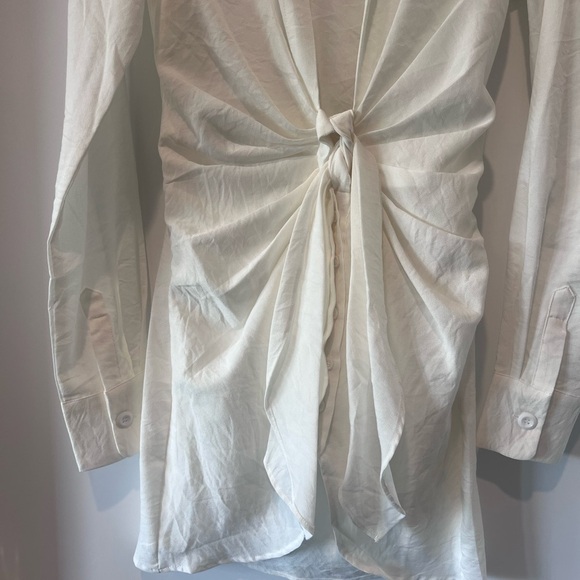 Choosy Tie Front White Mini Dress - Picture 3 of 5